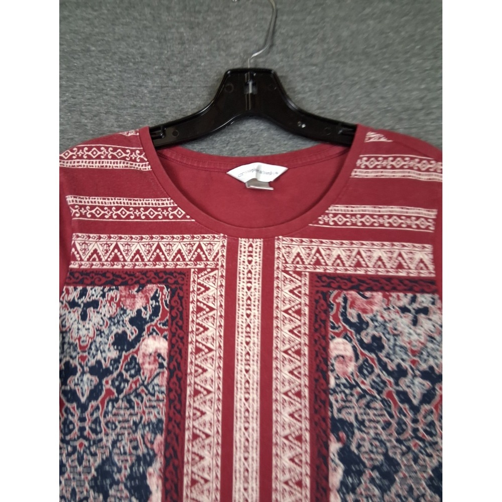 CJ Banks Womens Shirt M Red Persian Rug Cotton Crew Pullover Boho Chic Casual